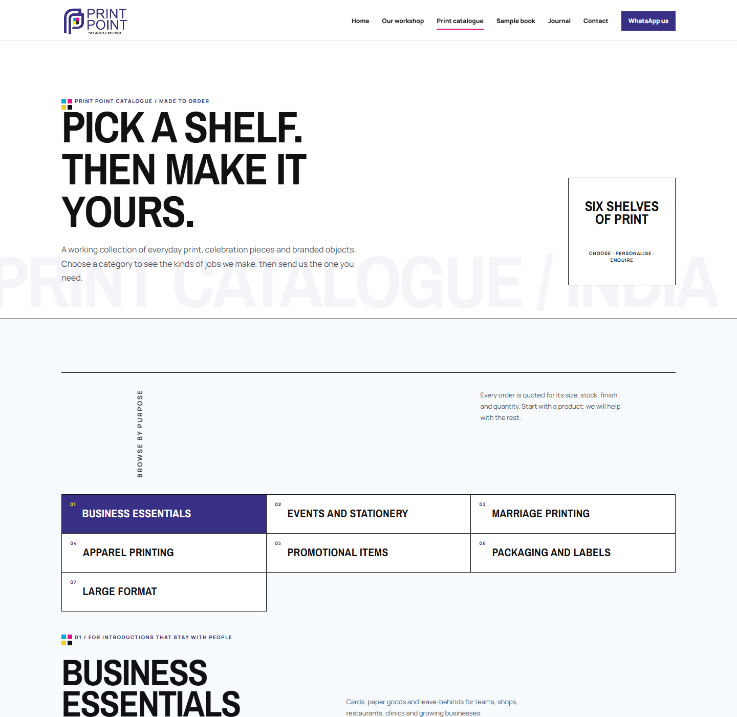 Printpoint service catalogue page showing its printing categories